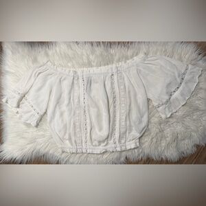 White Off The Shoulder Boho Blouse with See Through Lace Details